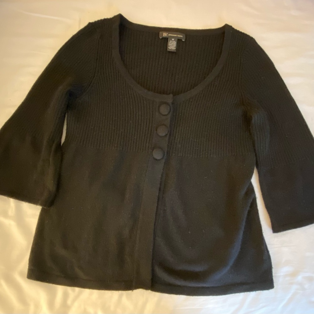 INC International Concepts Black Buttoned Silk/Rayon/Angora Cardigan M